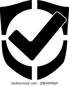 The shield icon is a symbol of protection, a tick, a black silhouette. Highlighted on a white background. Vector illustration. A series of business icons.
