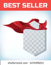Shield icon template in red cape. Shield symbol in red cloak. Vector isolated illustration on a white background