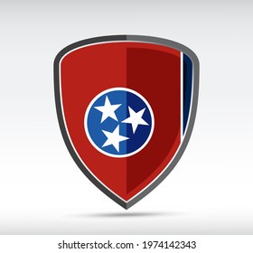 Shield icon with Tennessee State Flag on gray bacground. Vector illustration.