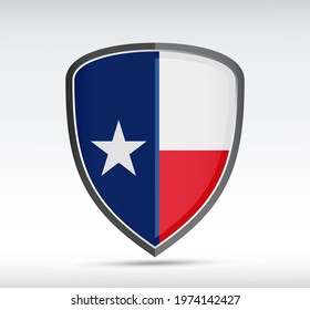 Shield icon with Texas State Flag on gray bacground. Vector illustration.