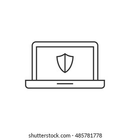 Shield icon in thin outline style. Protection, safety, guard, computer antivirus 