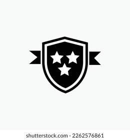 The shield icon with three stars is a powerful image to represent strength, protection and achievement. This image can be used in a variety of contexts, from security services to awards.