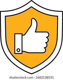 Ícone de escudo com polegares para cima gesto sobre fundo branco proteção segurança