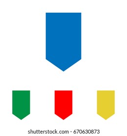 Shield icon. Vector. Big blue flat icon with red, green and yellow small icons at white background. Isolated.