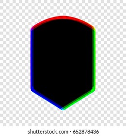 Shield icon. Vector. Black icon with red-green-blue contours on transparent background.