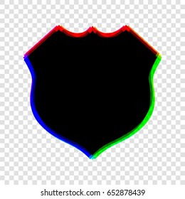 Shield icon. Vector. Black icon with red-green-blue contours on transparent background.