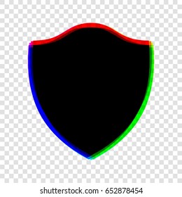 Shield icon. Vector. Black icon with red-green-blue contours on transparent background.