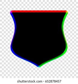 Shield icon. Vector. Black icon with red-green-blue contours on transparent background.