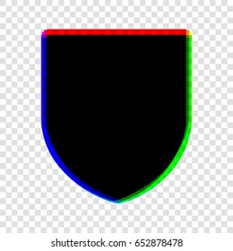 Shield icon. Vector. Black icon with red-green-blue contours on transparent background.