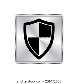  shield icon - vector brushed metal button