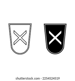 shield icon vector design with cross shop sign on white background