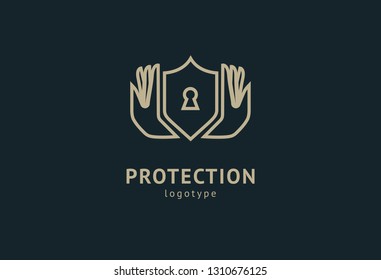 Shield icon. Vector flat style illustration Abstract business security Agency logo template. Logo concept of antivirus, protection, insurance, privacy, guard.