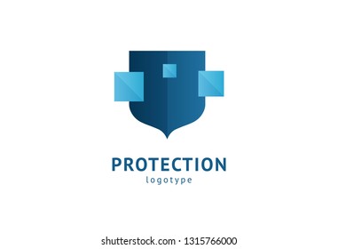 Shield icon. Vector flat style illustration Abstract business security Agency logo template. Logo concept of antivirus, protection, insurance, privacy, guard.