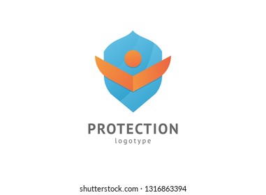 Shield icon. Vector flat style illustration Abstract business security Agency logo template. Logo concept of antivirus, protection, insurance, privacy, guard.