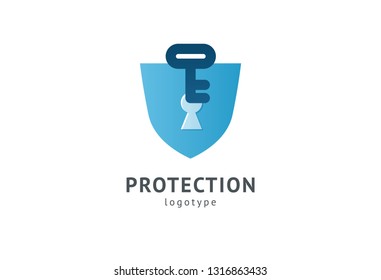 Shield icon. Vector flat style illustration Abstract business security Agency logo template. Logo concept of antivirus, protection, insurance, privacy, guard.