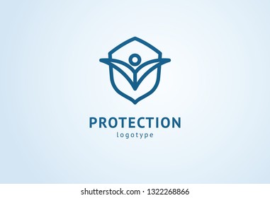 Shield icon. Vector flat style illustration Abstract business security Agency logo template. Logo concept of antivirus, protection, insurance, privacy, guard.