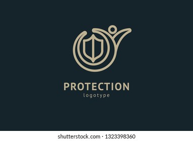 Shield icon. Vector flat style illustration Abstract business security Agency logo template. Logo concept of antivirus, protection, insurance, privacy, guard.