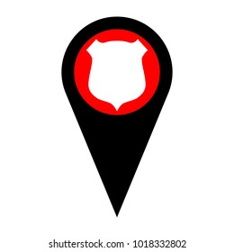 Shield icon. Vector. Flat white icon in red circle at black marker on white background. Isolated.