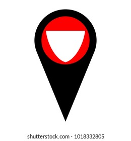 Shield icon. Vector. Flat white icon in red circle at black marker on white background. Isolated.