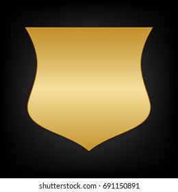 Shield icon. Vector. Golden icon on blackish background.