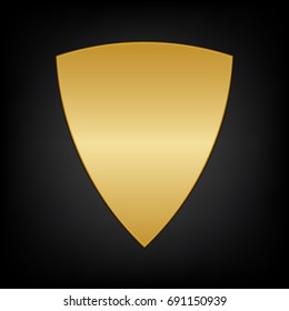 Shield icon. Vector. Golden icon on blackish background.