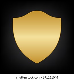 Shield icon. Vector. Golden icon on blackish background.