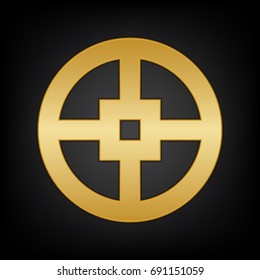 Shield icon. Vector. Golden icon on blackish background.