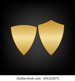 Shield icon. Vector. Golden icon on blackish background.