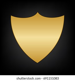Shield icon. Vector. Golden icon on blackish background.