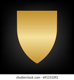 Shield icon. Vector. Golden icon on blackish background.