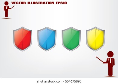 Shield icon vector illustration eps10. Isolated badge for website or app - stock infographics.