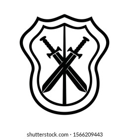 shield icon vector illustration, with twin swords. symbol of war 