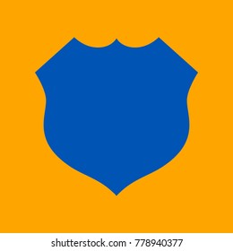 Shield icon. Vector. Medium teal blue icon on orange background.