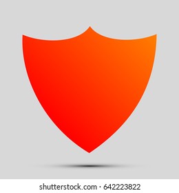 Shield icon. Vector. Orange, red-yellow icon with shadow on gray background.