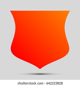 Shield icon. Vector. Orange, red-yellow icon with shadow on gray background.