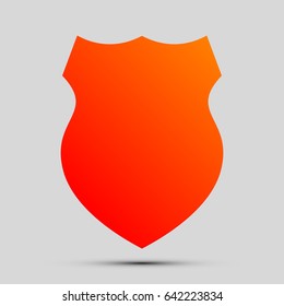 Shield icon. Vector. Orange, red-yellow icon with shadow on gray background.