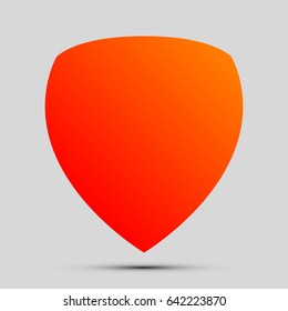 Shield icon. Vector. Orange, red-yellow icon with shadow on gray background.