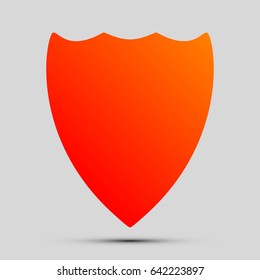 Shield icon. Vector. Orange, red-yellow icon with shadow on gray background.