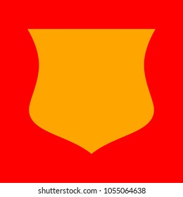 Shield icon. Vector. Orange icon with white holes if exist at red background. Isolated.
