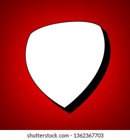 Shield icon. Vector. Perspective view of white icon with black outline at reddish background.