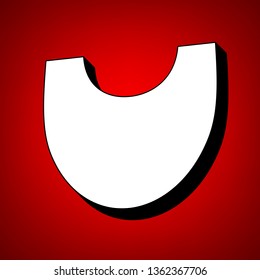 Shield icon. Vector. Perspective view of white icon with black outline at reddish background.