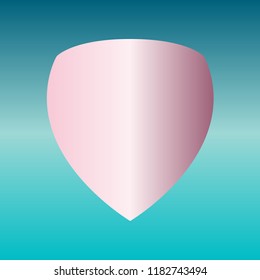 Shield icon. Vector. Pink bronze gradient icon at turquoise gradient background.