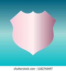 Shield icon. Vector. Pink bronze gradient icon at turquoise gradient background.