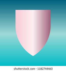 Shield icon. Vector. Pink bronze gradient icon at turquoise gradient background.