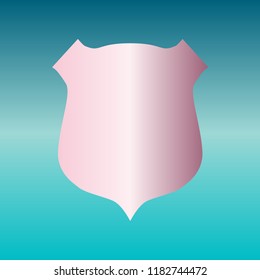 Shield icon. Vector. Pink bronze gradient icon at turquoise gradient background.