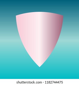 Shield icon. Vector. Pink bronze gradient icon at turquoise gradient background.