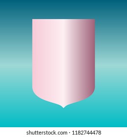 Shield icon. Vector. Pink bronze gradient icon at turquoise gradient background.