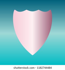 Shield icon. Vector. Pink bronze gradient icon at turquoise gradient background.