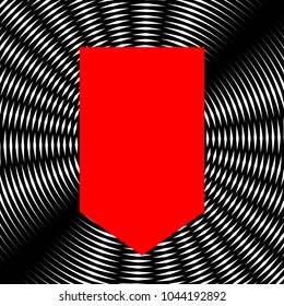 Shield icon. Vector. Red icon on white and black radial interference as background.