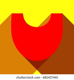 Shield icon. Vector. Red icon with two flat reddish shadows on yellow background.